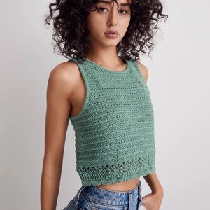 Madewell Kellen Crocheted Sweater Tank in Trellis Green